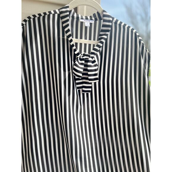 Bar III Striped Black White Front Tie Sleeveless Blouse - Picture 2 of 6